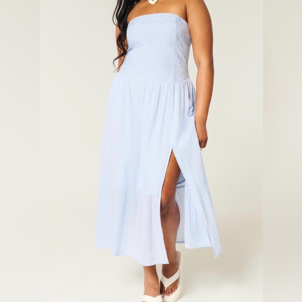 Hollister Light Blue Strapless Maxi Dress